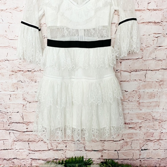 Self-Portrait White Fine Lace Mini Dress Size 2 - Picture 7 of 14